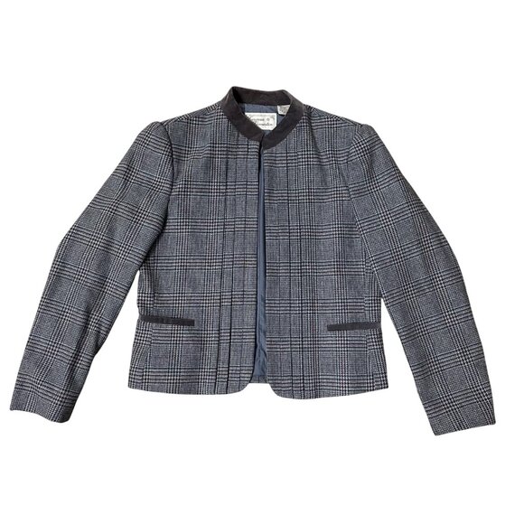 Vintage Gray Houndstooth Plaid Suit Blazer Skirt Set Size 12 Japan 70s Business - Picture 2 of 9